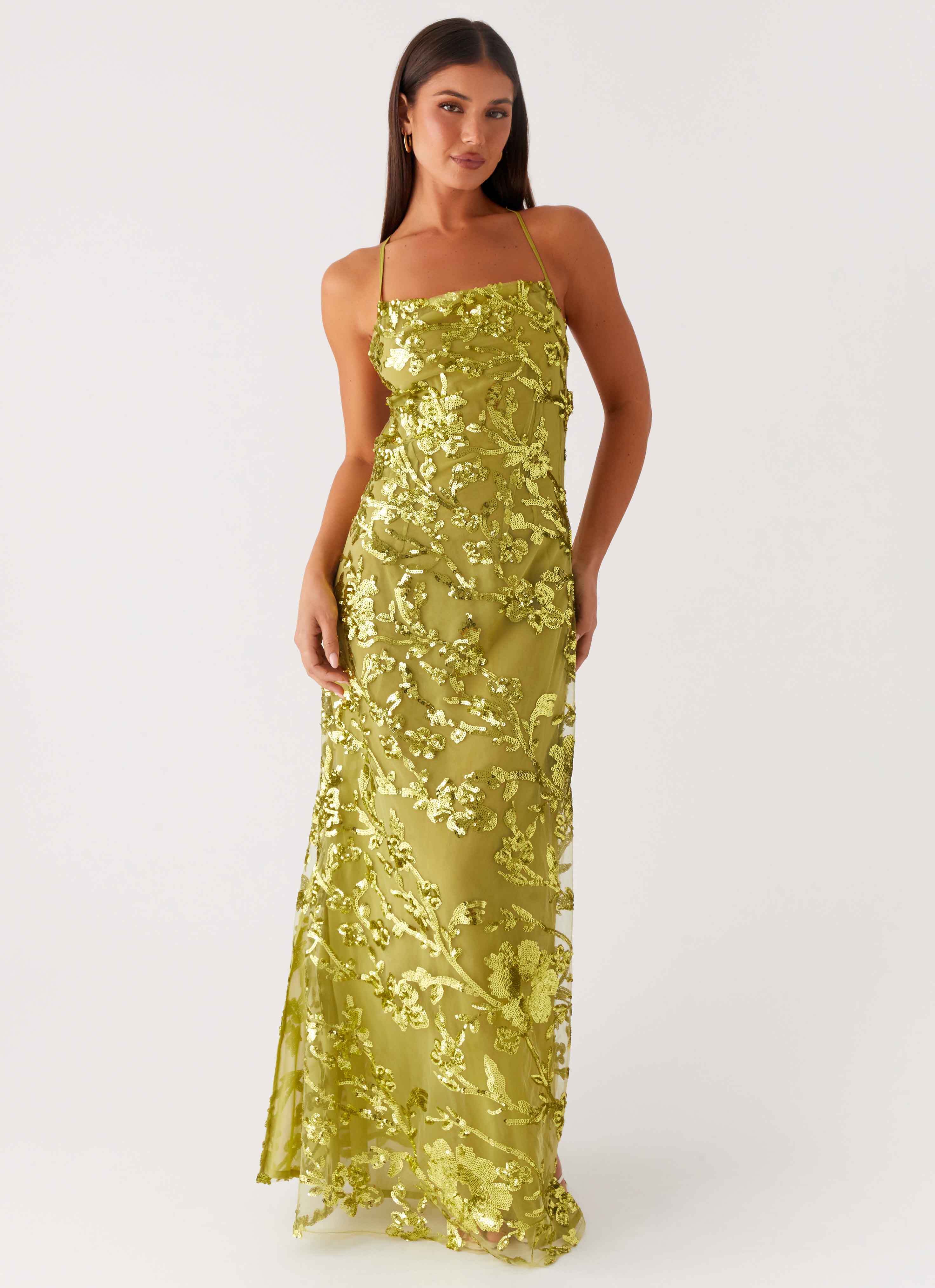 Havana Sequin Maxi Dress - Lime
