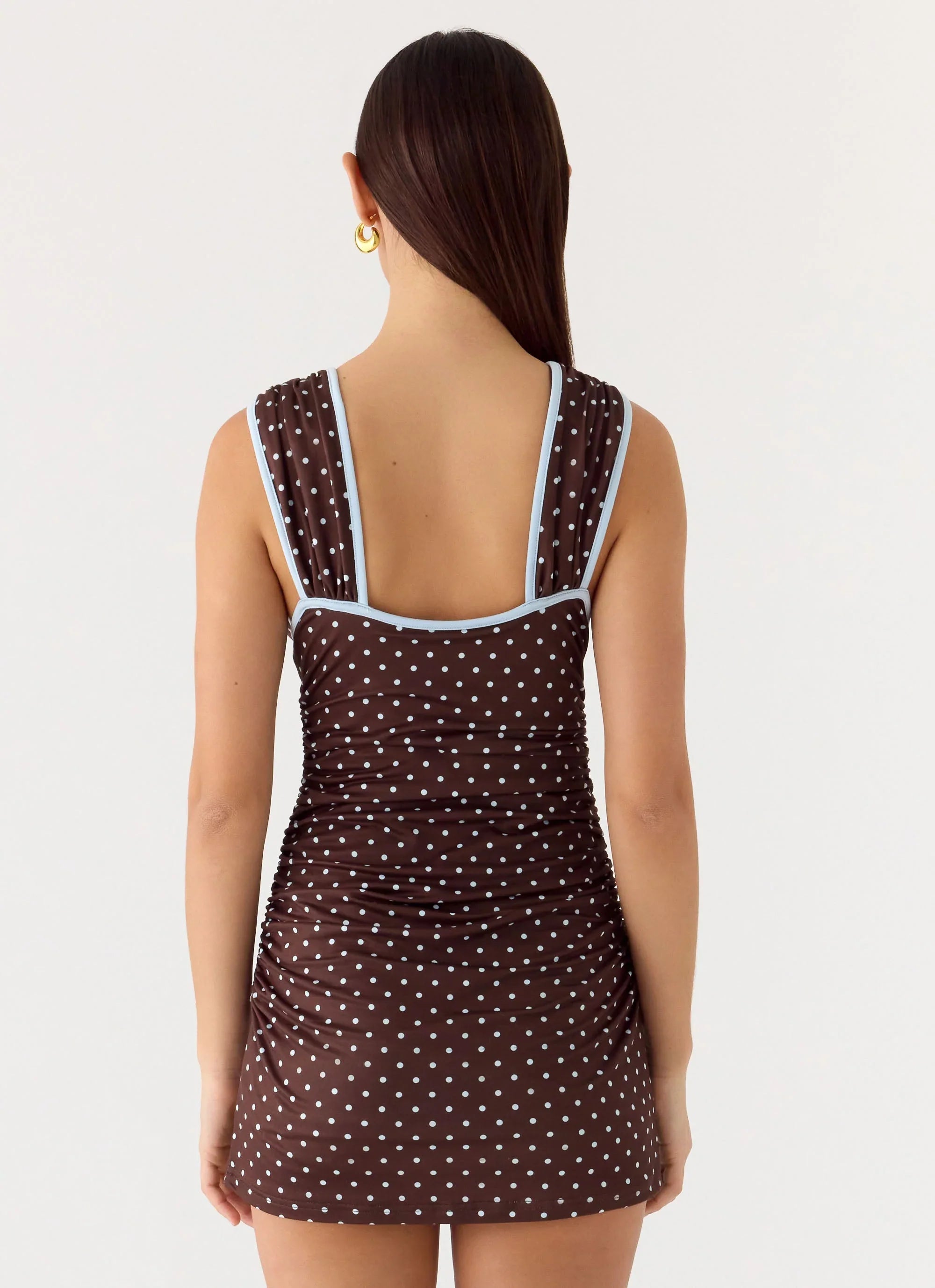 Options Mini Dress - Chocolate Blue Dot