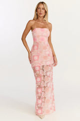 Lima Maxi Dress - Strapless Floral Embellished Column Dress in Pink