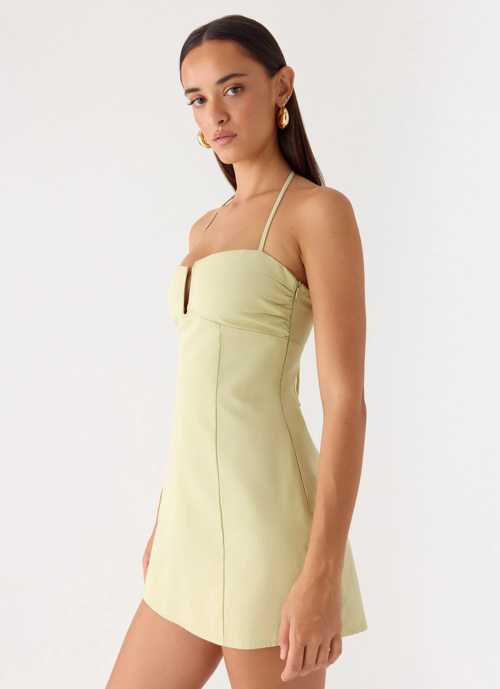 Leah Halter Mini Dress - Sage
